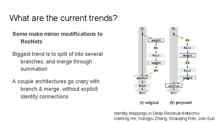 What are the current trends? Some make minor modifications to Res. Nets Biggest trend