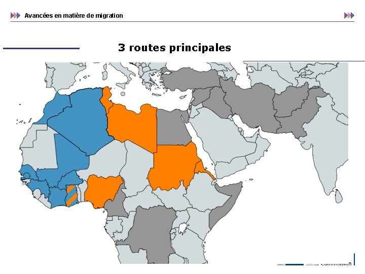 Avancées en matière de migration 3 routes principales Source: EASO 