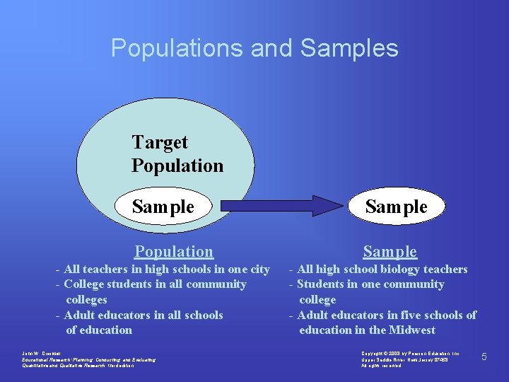Populations and Samples Target Population Sample - All teachers in high schools in one Populations and Samples Target Population Sample - All teachers in high schools in one