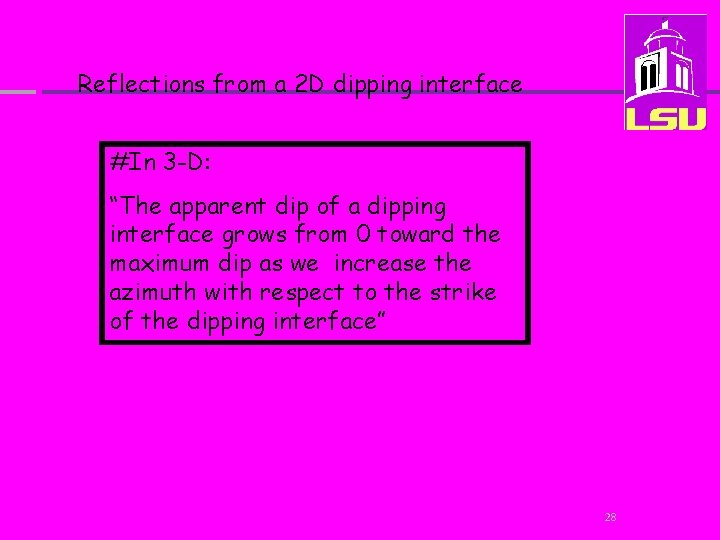 Reflections from a 2 D dipping interface #In 3 -D: “The apparent dip of