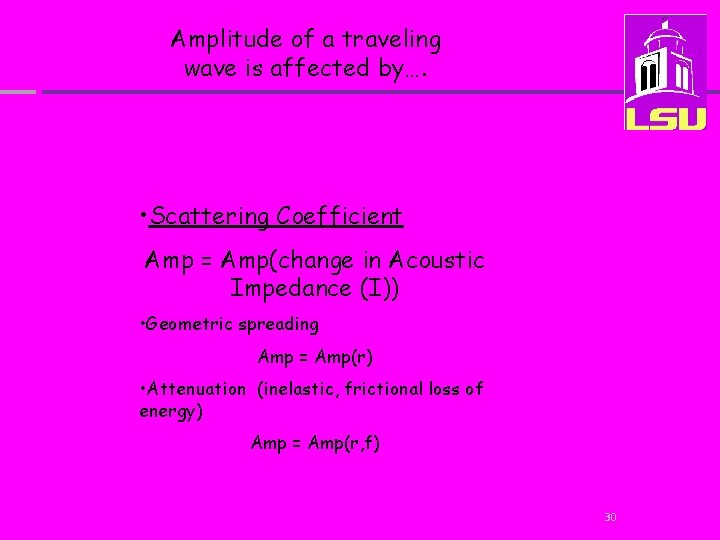 Amplitude of a traveling wave is affected by…. • Scattering Coefficient Amp = Amp(change