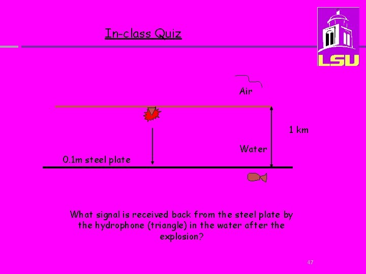 In-class Quiz Air 1 km 0. 1 m steel plate Water What signal is