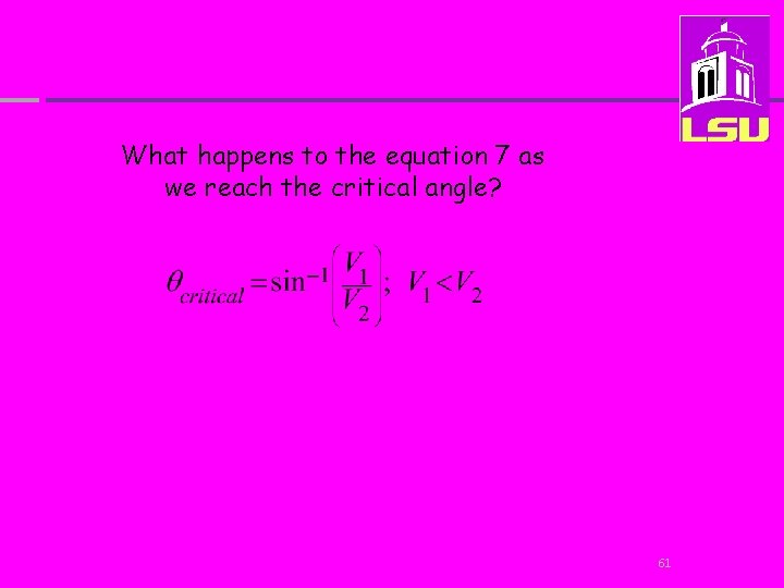 What happens to the equation 7 as we reach the critical angle? 61 