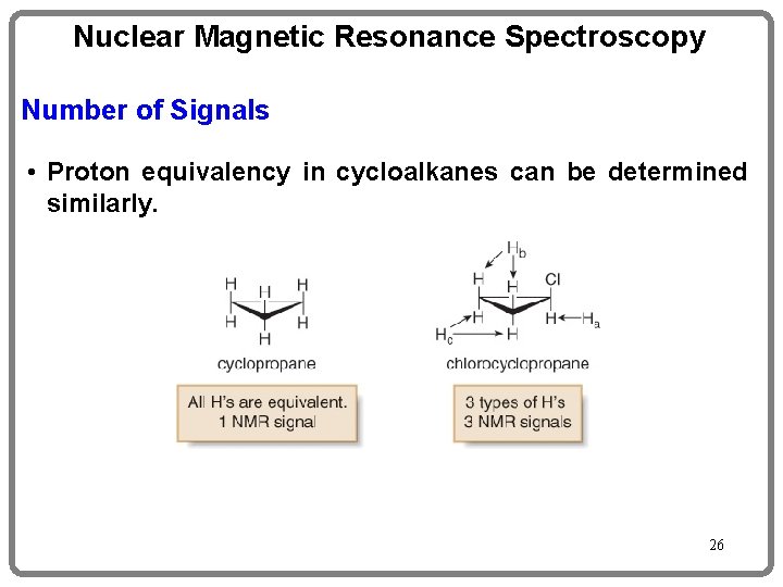 Nuclear Magnetic Resonance Spectroscopy Number of Signals • Proton equivalency in cycloalkanes can be