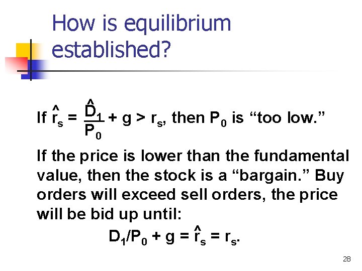 How is equilibrium established? ^ D If rs = 1 + g > rs,