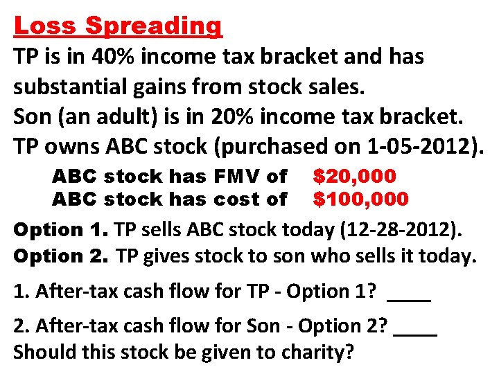 Loss Spreading TP is in 40% income tax bracket and has substantial gains from