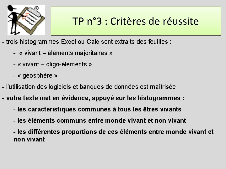 TP n° 3 : Critères de réussite - trois histogrammes Excel ou Calc sont