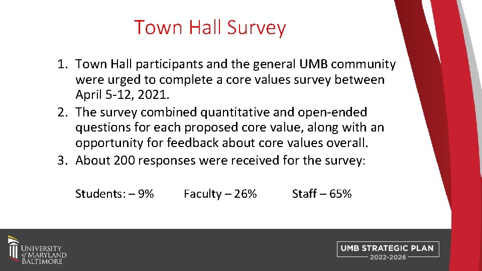 Town Hall Survey 1. Town Hall participants and the general UMB community were urged