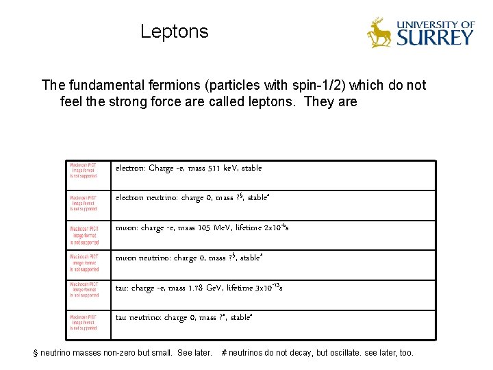 Leptons The fundamental fermions (particles with spin-1/2) which do not feel the strong force