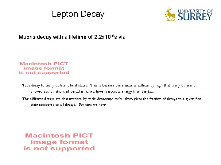 Lepton Decay Muons decay with a lifetime of 2. 2 x 10 -6 s