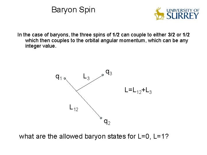 Baryon Spin In the case of baryons, the three spins of 1/2 can couple