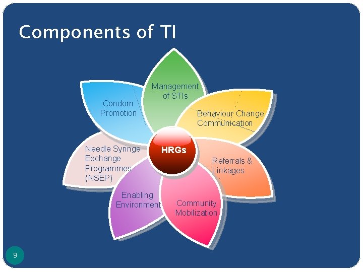 Components of TI Condom Promotion Management of STIs Needle Syringe Exchange Programmes (NSEP) Enabling