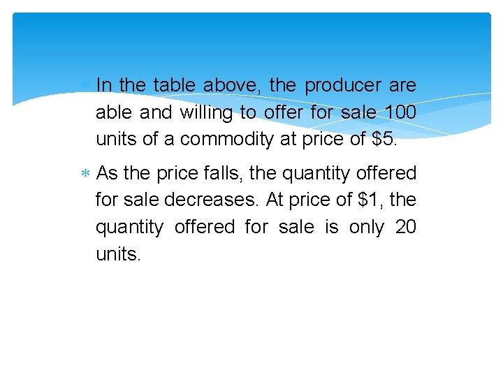  In the table above, the producer are able and willing to offer for