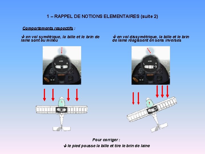 1 – RAPPEL DE NOTIONS ELEMENTAIRES (suite 2) Comportements respectifs : en vol symétrique, 1 – RAPPEL DE NOTIONS ELEMENTAIRES (suite 2) Comportements respectifs : en vol symétrique,