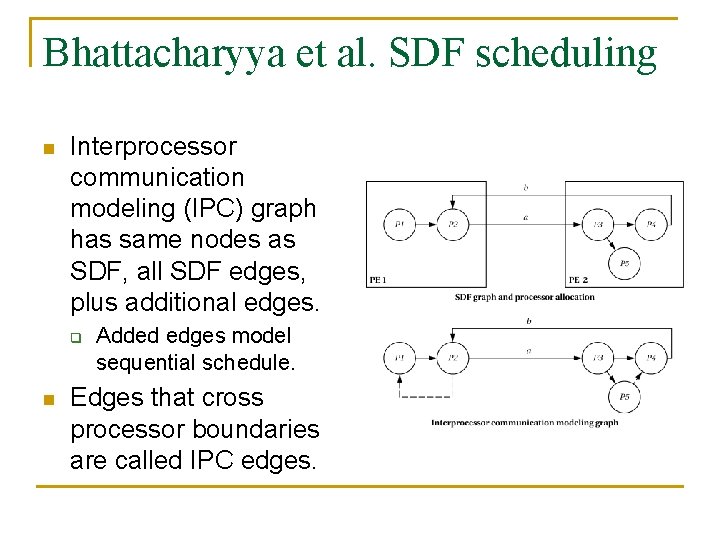 Bhattacharyya et al. SDF scheduling n Interprocessor communication modeling (IPC) graph has same nodes