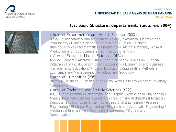 Presentation UNIVERSIDAD DE LAS PALMAS DE GRAN CANARIA March 2006 1. 2. Basic Structure: