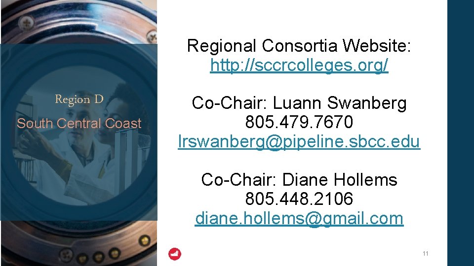 Regional Consortia Website: http: //sccrcolleges. org/ Region D South Central Coast Co-Chair: Luann Swanberg