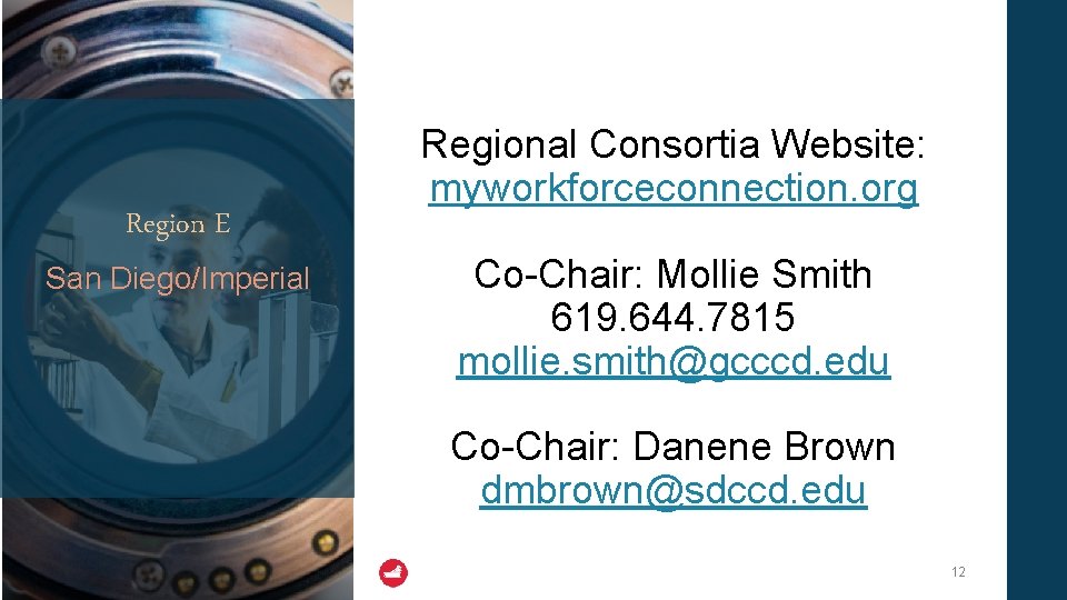 Region E San Diego/Imperial Regional Consortia Website: myworkforceconnection. org Co-Chair: Mollie Smith 619. 644.