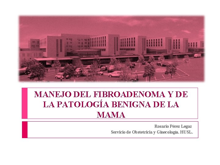 MANEJO DEL FIBROADENOMA Y DE LA PATOLOGÍA BENIGNA DE LA MAMA Rosario Pérez Legaz