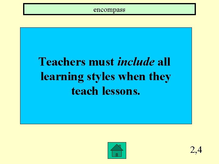 encompass Teachers must include all learning styles when they teach lessons. 2, 4 