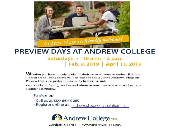andrewcollege. edu/visitation-days 