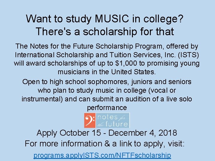 Want to study MUSIC in college? There's a scholarship for that The Notes for