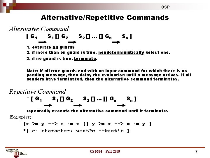 CSP Alternative/Repetitive Commands Alternative Command [ G 1 S 1 [] G 2 S