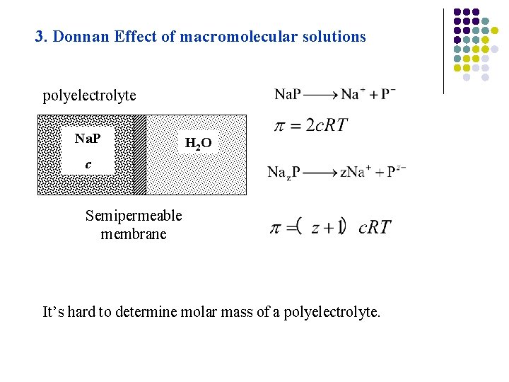 3. Donnan Effect of macromolecular solutions polyelectrolyte Na. P H 2 O c Semipermeable