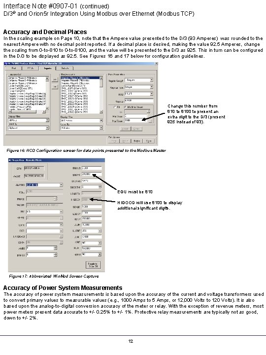 Interface Note #0907 -01 (continued) D/3® and Orion 5 r Integration Using Modbus over