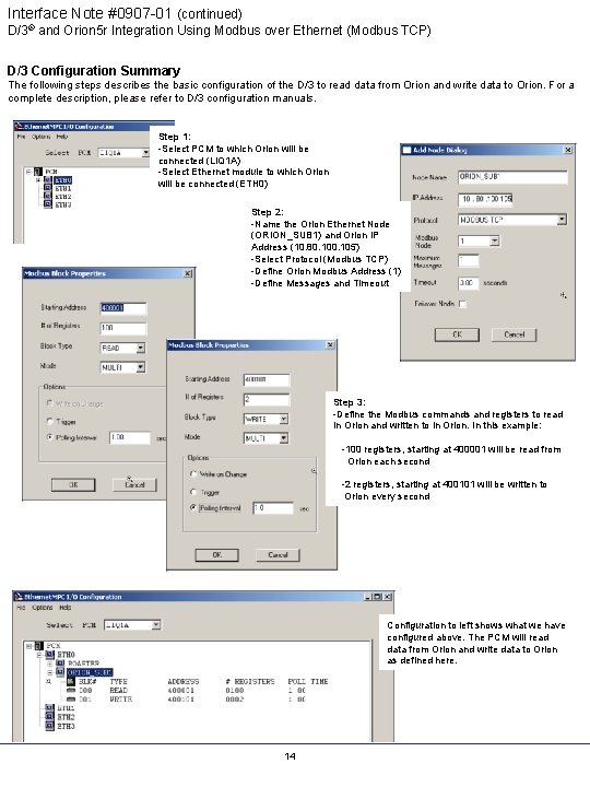 Interface Note #0907 -01 (continued) D/3® and Orion 5 r Integration Using Modbus over