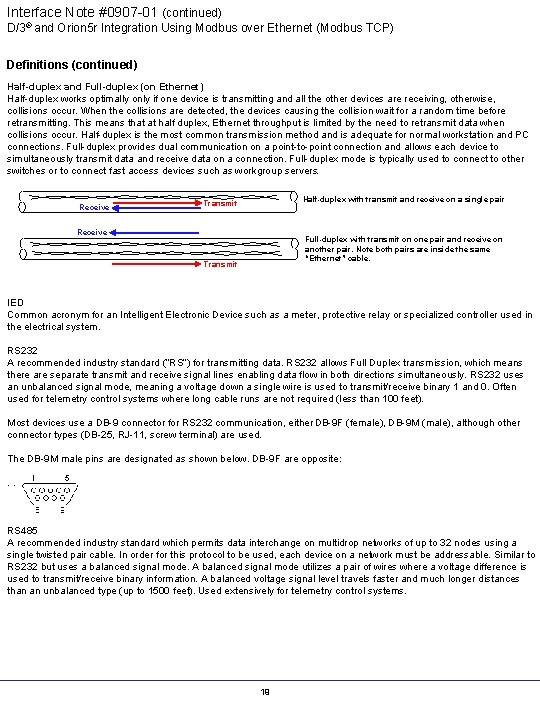 Interface Note #0907 -01 (continued) D/3® and Orion 5 r Integration Using Modbus over