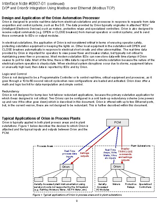 Interface Note #0907 -01 (continued) D/3® and Orion 5 r Integration Using Modbus over