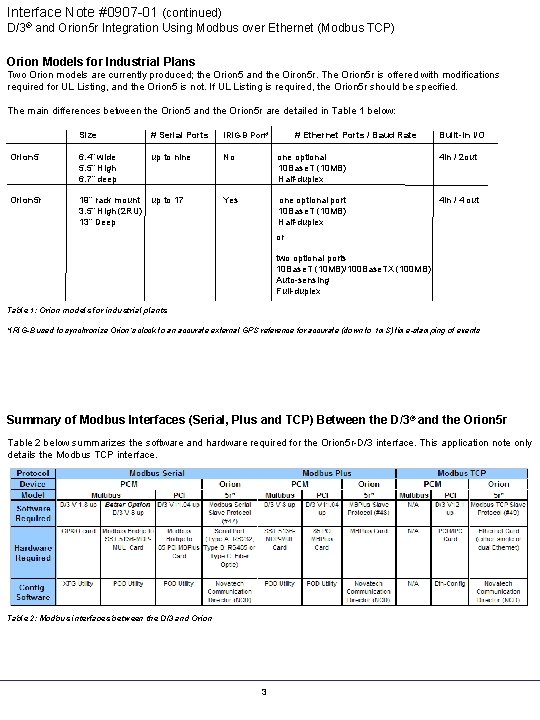 Interface Note #0907 -01 (continued) D/3® and Orion 5 r Integration Using Modbus over