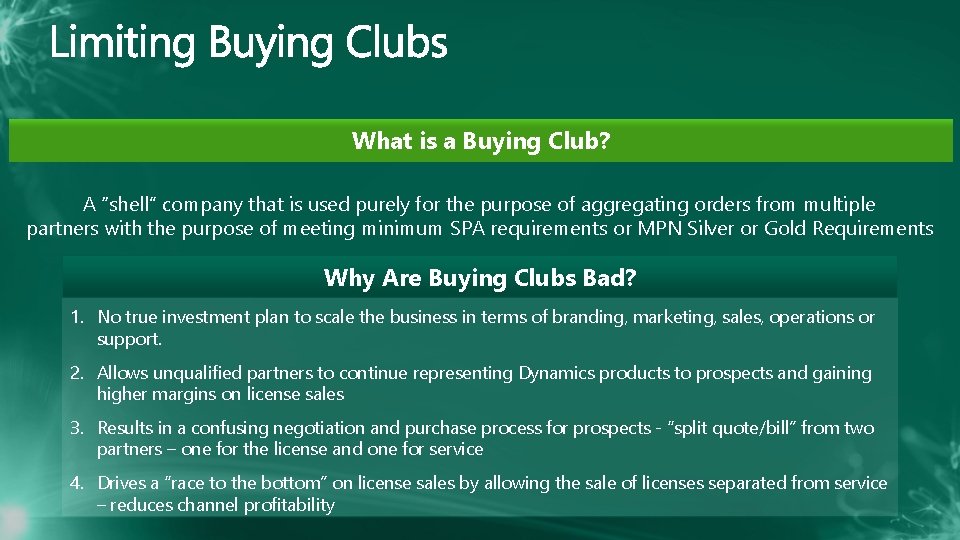 What is a Buying Club? A “shell” company that is used purely for the