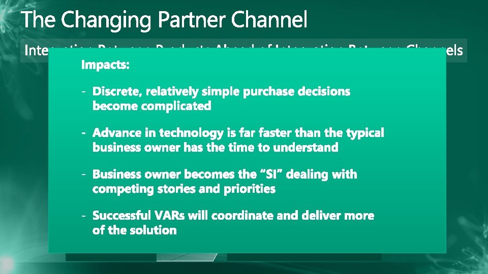 Specialized/Vertical Applications Channel Business Applications Channel Collaboration Channel Productivity Channel Communications Channel Infrastructure Channel