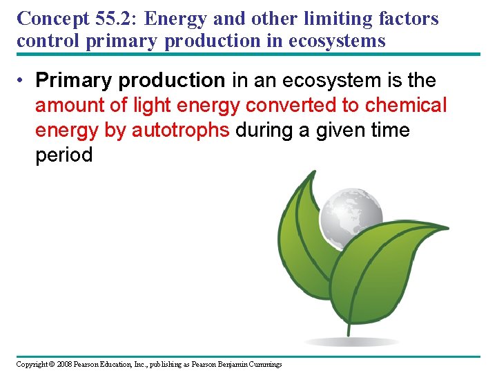 Concept 55. 2: Energy and other limiting factors control primary production in ecosystems •