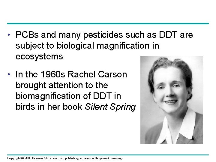  • PCBs and many pesticides such as DDT are subject to biological magnification