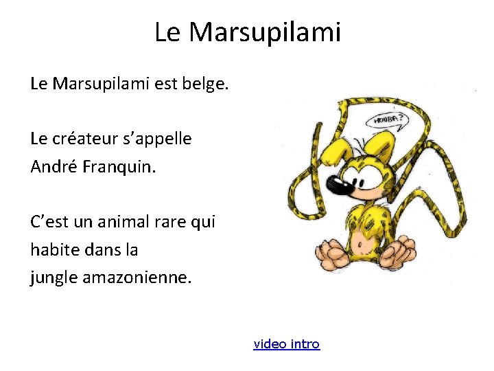 Le Marsupilami est belge. Le créateur s’appelle André Franquin. C’est un animal rare qui