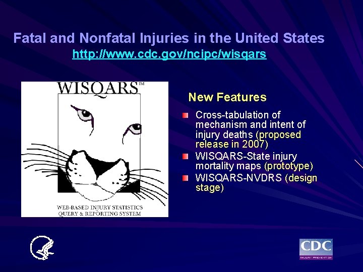 Fatal and Nonfatal Injuries in the United States http: //www. cdc. gov/ncipc/wisqars New Features