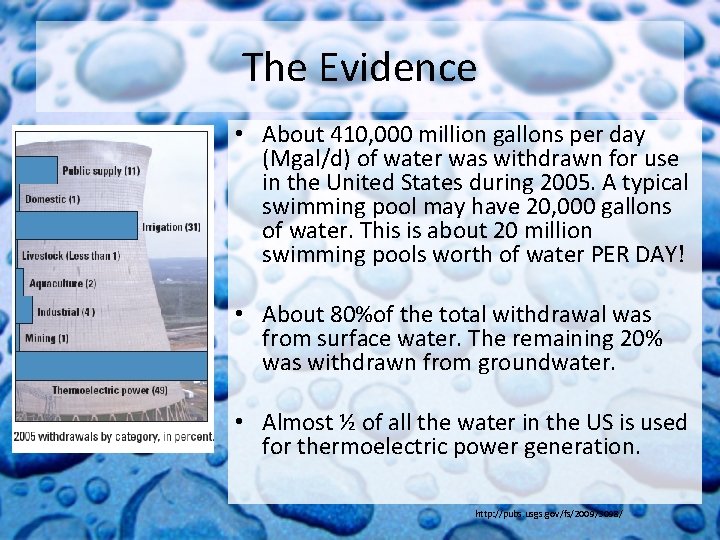 The Evidence • About 410, 000 million gallons per day (Mgal/d) of water was