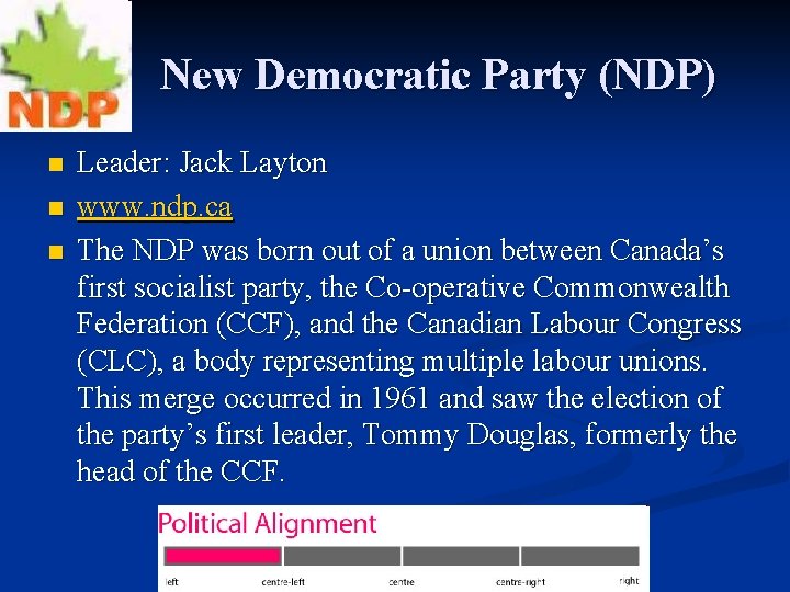 New Democratic Party (NDP) n n n Leader: Jack Layton www. ndp. ca The