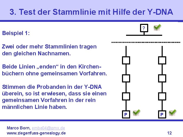 3. Test der Stammlinie mit Hilfe der Y-DNA ? Beispiel 1: Zwei oder mehr