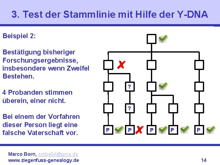 3. Test der Stammlinie mit Hilfe der Y-DNA Beispiel 2: Bestätigung bisheriger Forschungsergebnisse, insbesondere