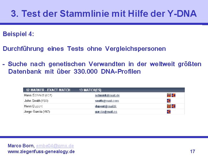 3. Test der Stammlinie mit Hilfe der Y-DNA Beispiel 4: Durchführung eines Tests ohne