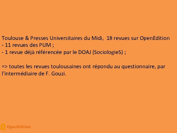 Toulouse & Presses Universitaires du Midi, 18 revues sur Open. Edition - 11 revues