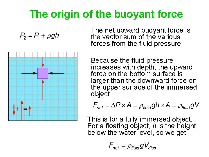 The origin of the buoyant force The net upward buoyant force is the vector The origin of the buoyant force The net upward buoyant force is the vector