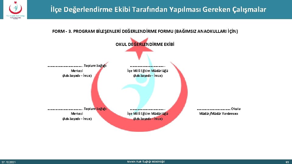 İlçe Değerlendirme Ekibi Tarafından Yapılması Gereken Çalışmalar FORM - 3. PROGRAM BİLEŞENLERİ DEĞERLENDİRME FORMU