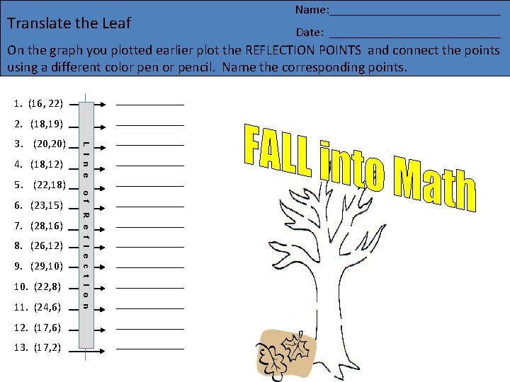 Original Translate the Leaf Points Name: ______________ Date: ______________ On the graph you plotted