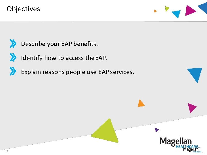 Objectives Describe your EAP benefits. Identify how to access the EAP. Explain reasons people