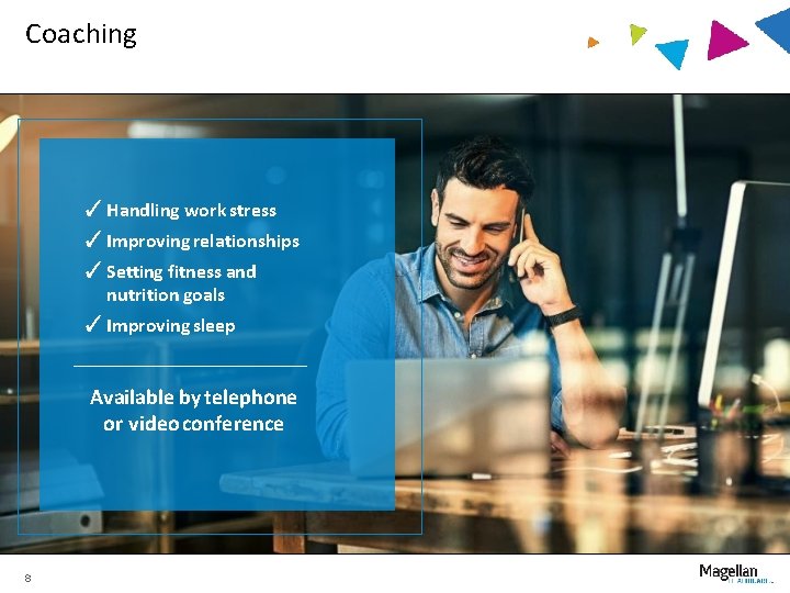 Coaching ✓ Handling work stress ✓ Improving relationships ✓ Setting fitness and nutrition goals